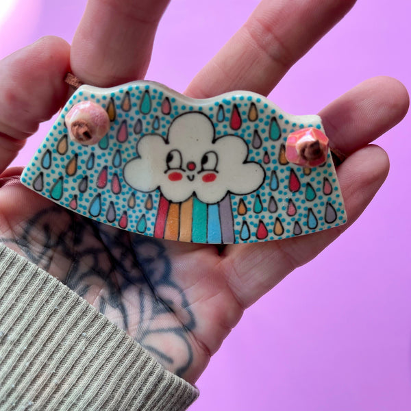Ceramic Hand Built Rainbow Cloud Necklace