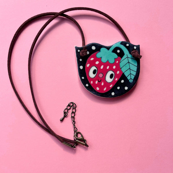 Ceramic Hand Built Strawberry Necklace
