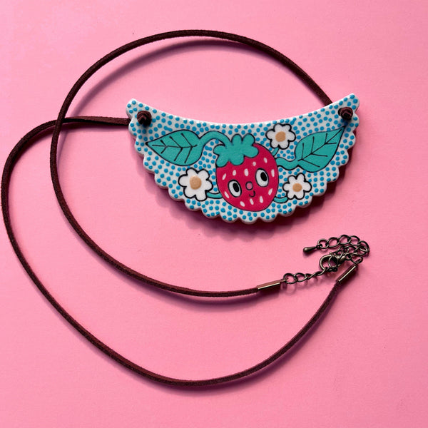 Ceramic Hand Built Strawberry Necklace