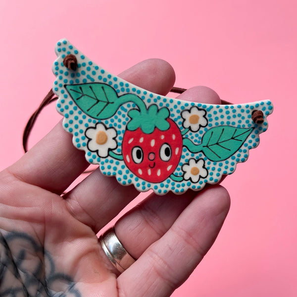 Ceramic Hand Built Strawberry Necklace