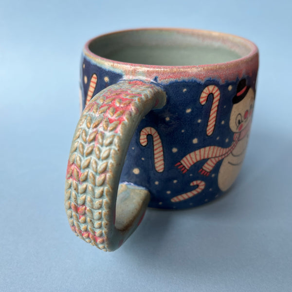 Ceramic Wheel Thrown Snowman Candy Cane Mug 13.5oz