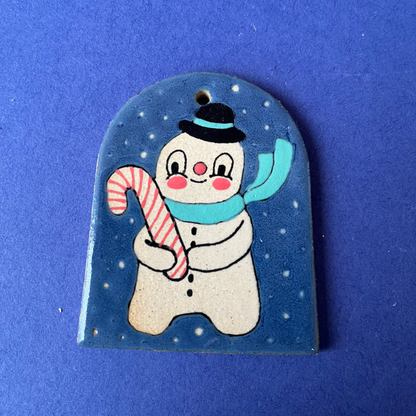 Ceramic Hand Built Snowman Ornament