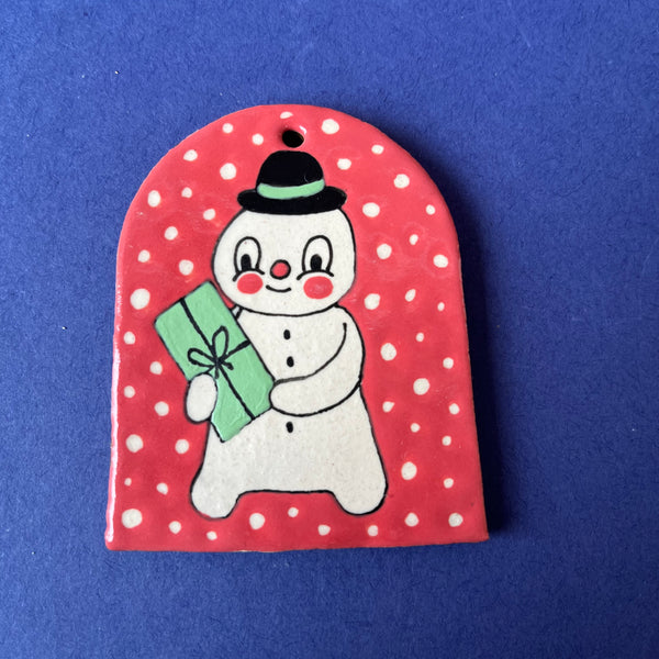 Ceramic Hand Built Snowman Ornament