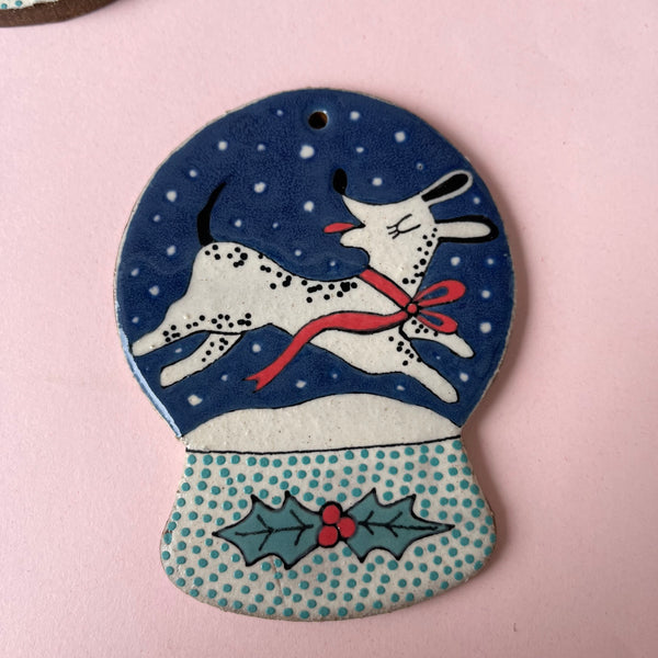 Ceramic Hand Built Snow Globe Characters Ornament