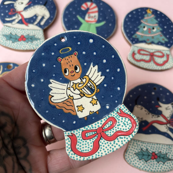 Ceramic Hand Built Snow Globe Characters Ornament