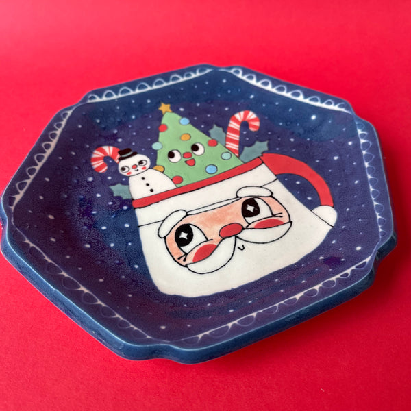 Ceramic Hand Built Santa Mug Plate 6.5"