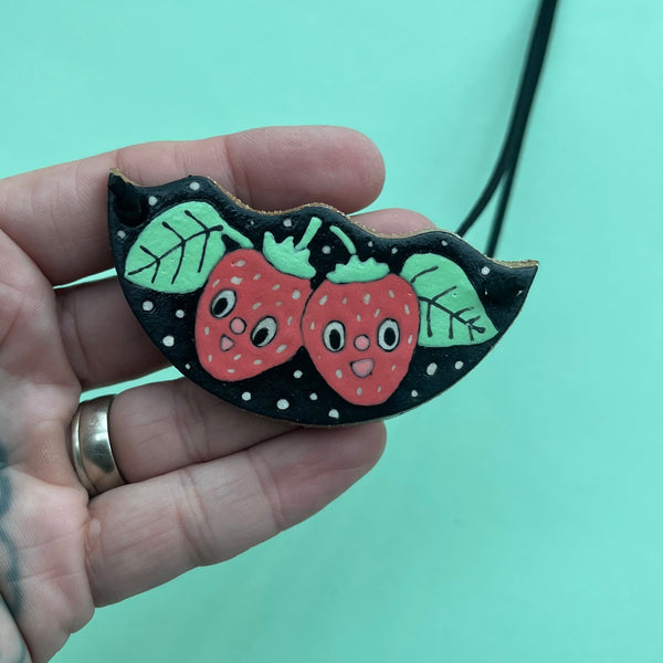 Ceramic Hand Built Necklace Strawberry