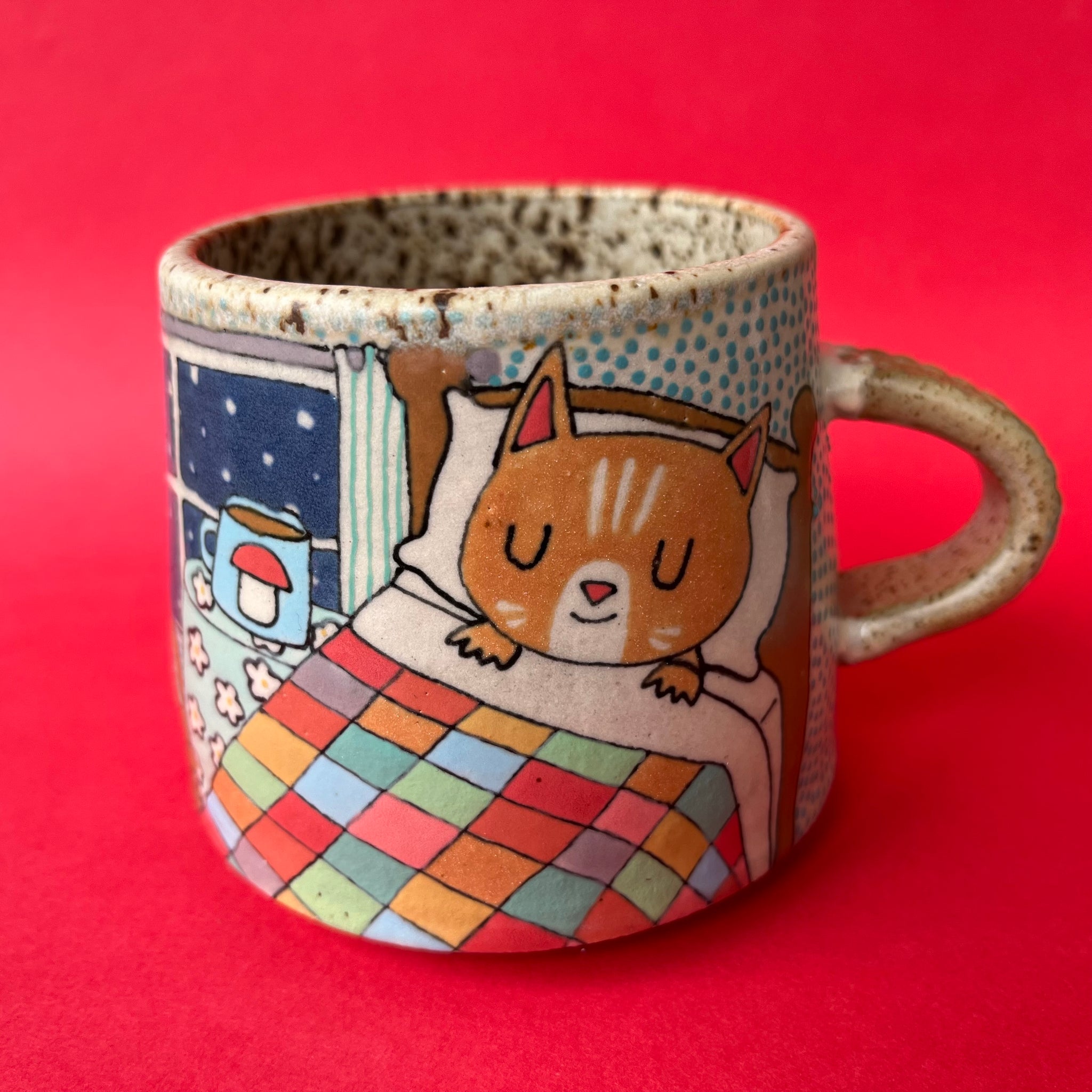 Ceramic Wheel Thrown Cozy Cats Mug 11.5oz