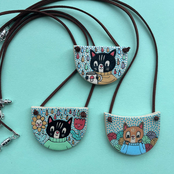 Ceramic Hand Built Necklace Cat