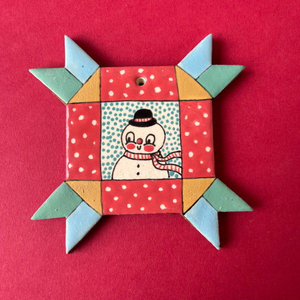 Ceramic Hand Built Quilt Square Ornament