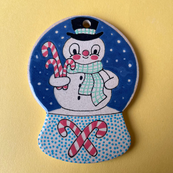 Ceramic Hand Built Snowman Snow Globe Ornament