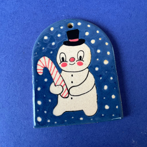 Ceramic Hand Built Snowman Ornament