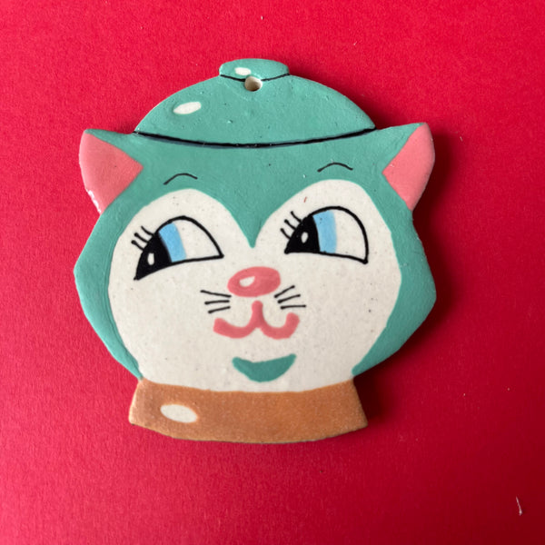 Ceramic Hand Built Vintage Cat Cookie Jar Ornament