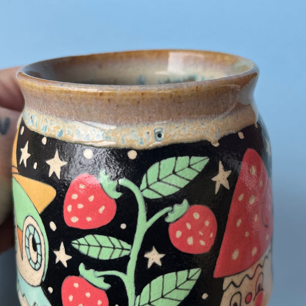 Ceramic Wheel Thrown Owl Mushroom Mug 11.5oz