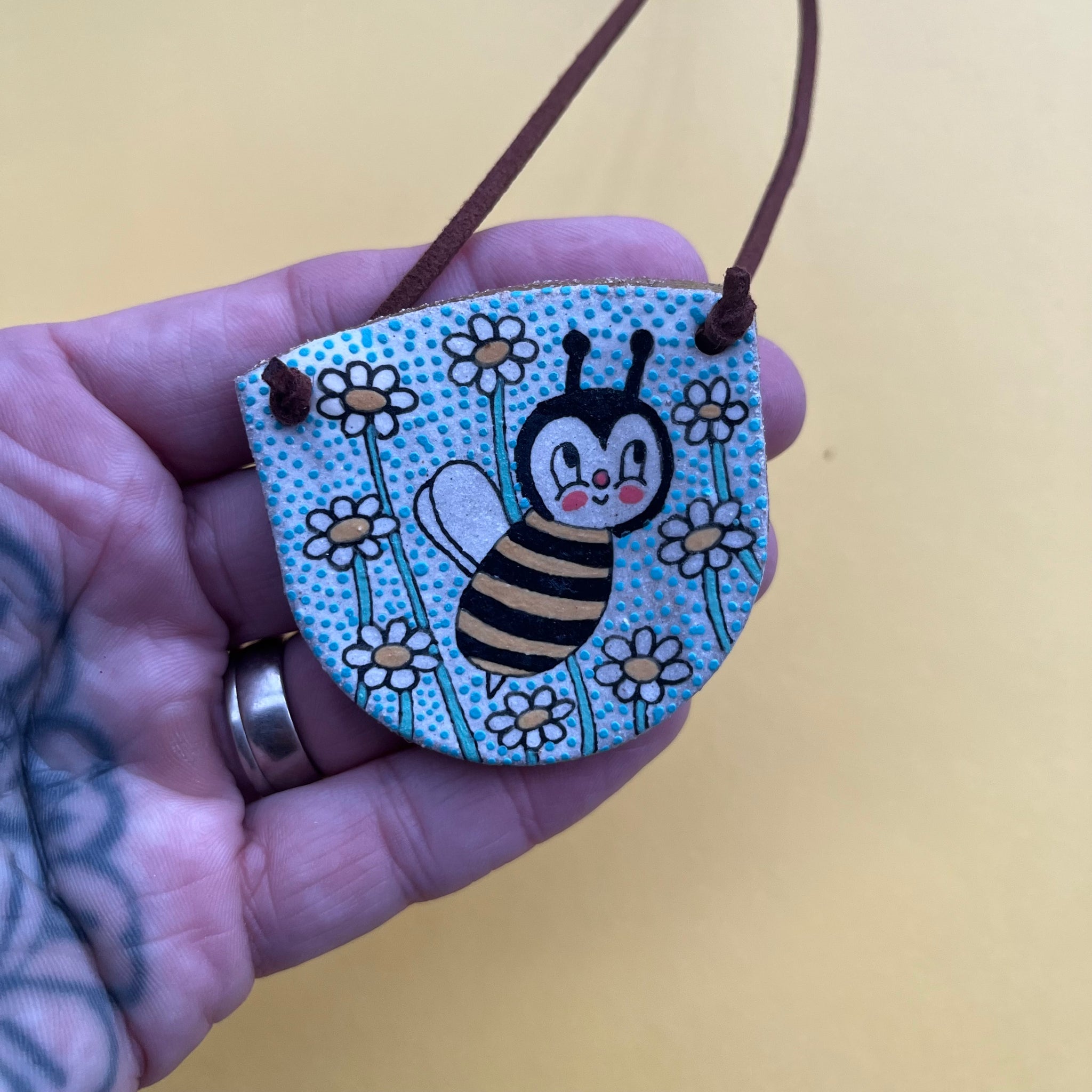 Ceramic Hand Built Necklace Bee