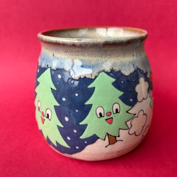 Ceramic Wheel Thrown Snowman Mug 14oz