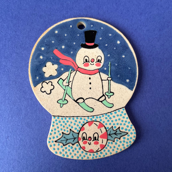 Ceramic Hand Built Snowman Snow Globe Ornament
