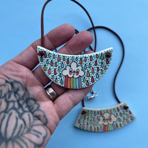 Ceramic Hand Built Necklace Rainbow Cloud