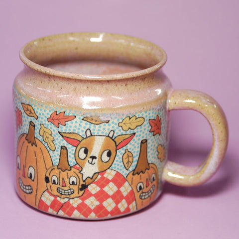 Ceramic Wheel Thrown Fall Goats Mug 14oz