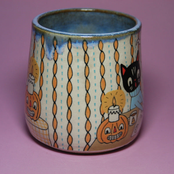 Ceramic Wheel Thrown Ouija Cats Mug 16oz