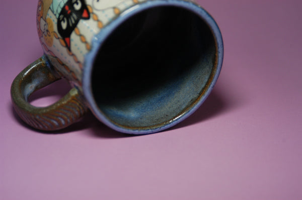 Ceramic Wheel Thrown Ouija Cats Mug 16oz