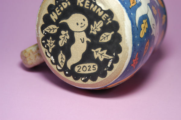 Wheel Thrown Ceramic Witch Cat Owl Mug 16.5oz