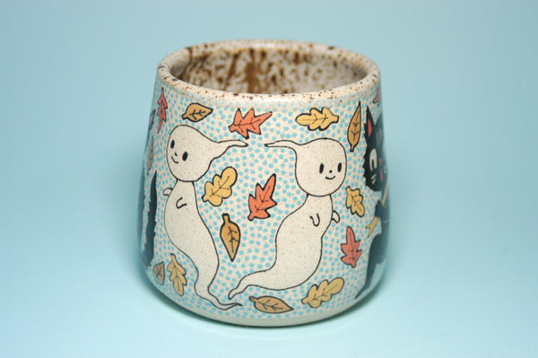 Ceramic Wheel Thrown Halloween Cat Mug 15oz