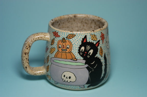 Ceramic Wheel Thrown Halloween Cat Mug 15oz