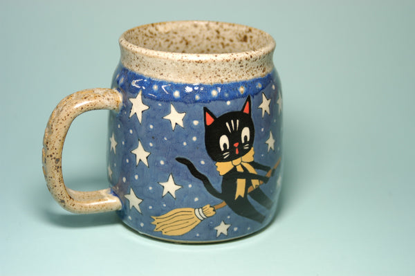 Ceramic Wheel Thrown Halloween Cats Mug 16.5oz