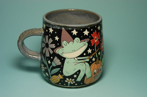 Ceramic Wheel Thrown  Halloween Frogs Mug 14.5oz