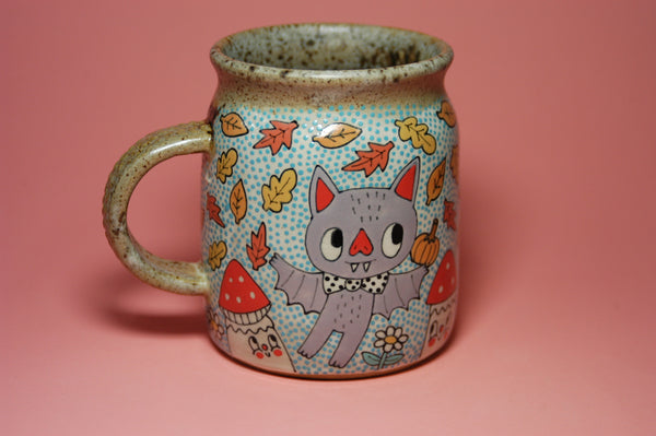 Ceramic Wheel Thrown Halloween Bats Mug 15oz