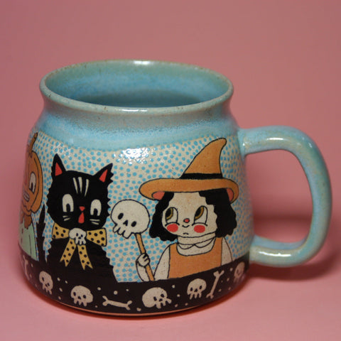 Ceramic Wheel Thrown Halloween Characters Mug 15.5oz