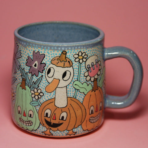 Ceramic Wheel Thrown Halloween Gooses Mug 13.5oz
