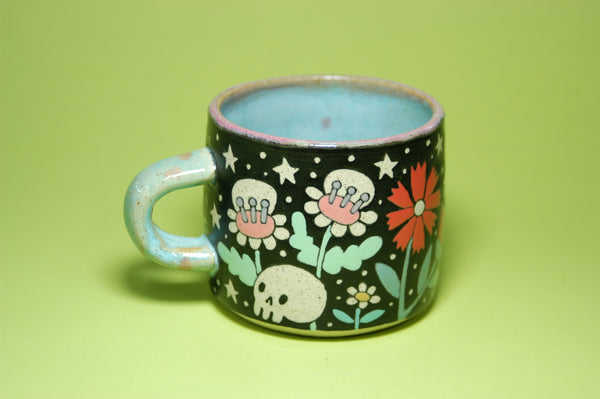 Ceramic Wheel Thrown Skull Flowers Mug 10oz