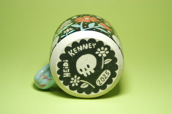 Ceramic Wheel Thrown Skull Flowers Mug 10oz