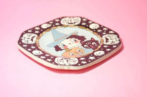 Ceramic Hand Built Halloween Witch Plate 5.25"