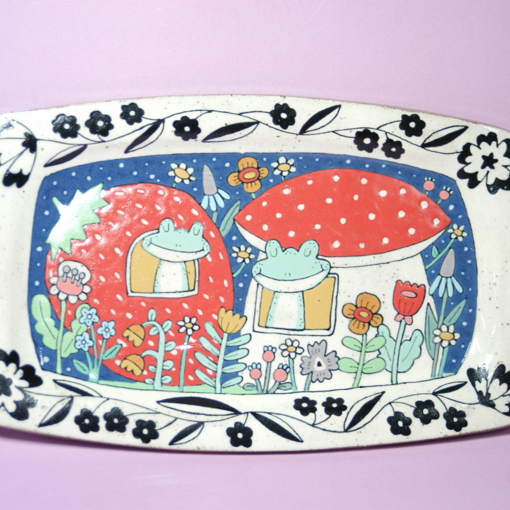 Ceramic Hand Built Cozy Frogs Trays 10"