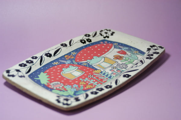 Ceramic Hand Built Cozy Frogs Trays 10"