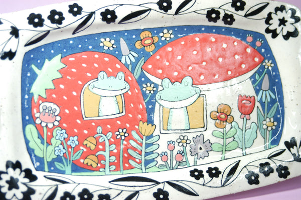 Ceramic Hand Built Cozy Frogs Trays 10"