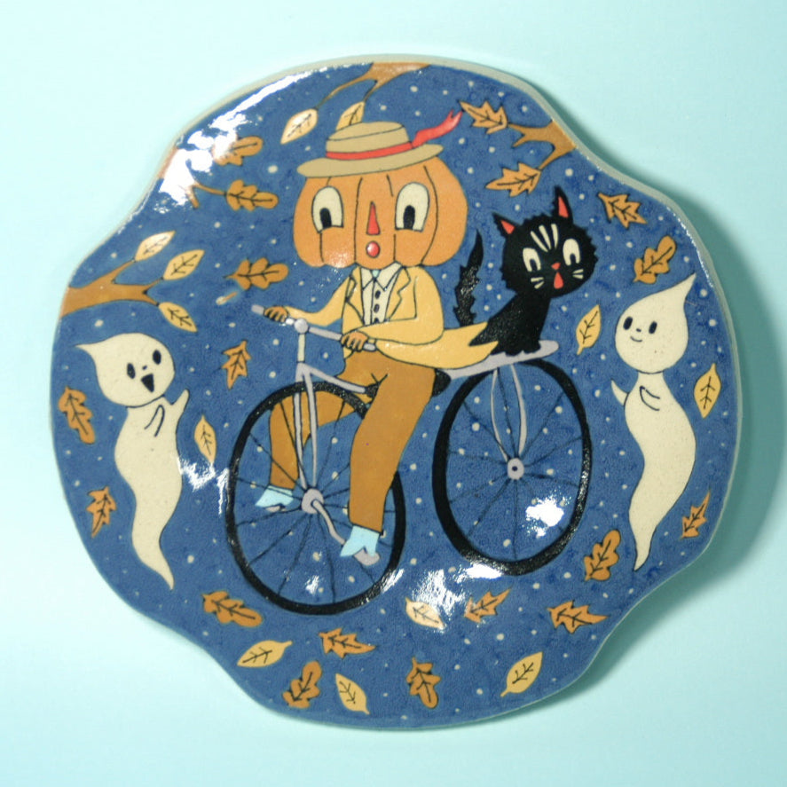 Ceramic Hand Built Halloween Bike Plate 7.5"
