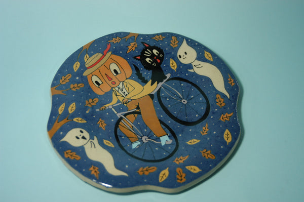 Ceramic Hand Built Halloween Bike Plate 7.5"