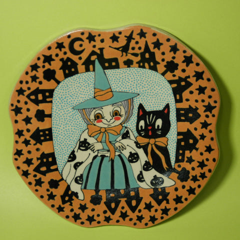 Ceramic Hand Built Halloween Witch Plate 7"
