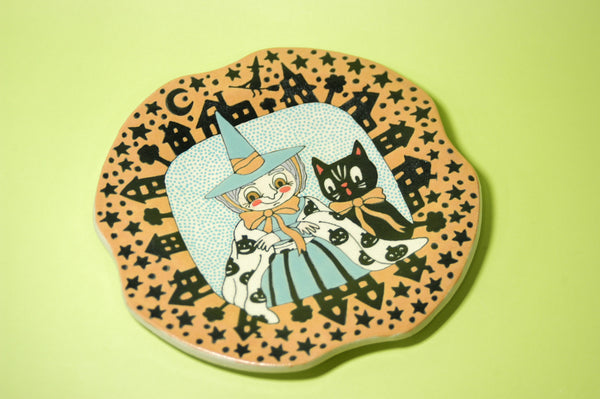 Ceramic Hand Built Halloween Witch Plate 7"