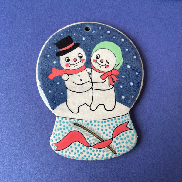Ceramic Hand Built Snowman Snow Globe Ornament