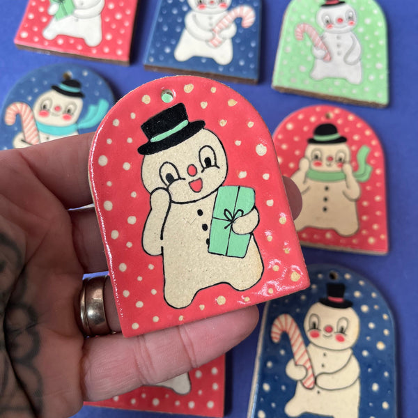 Ceramic Hand Built Snowman Ornament