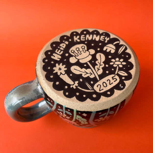 Ceramic Wheel Thrown Flower Mug 10oz