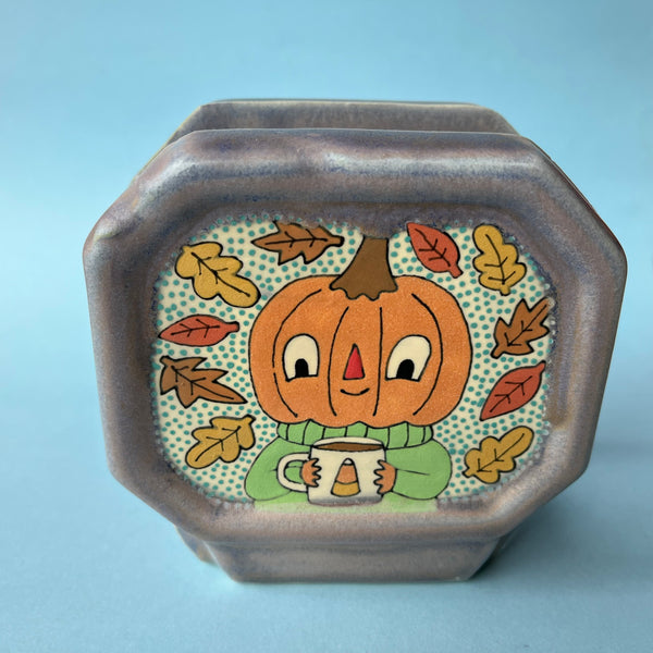 Ceramic Slip Cast Pumpkin Guy Coffee Filter Holder (or napkins)