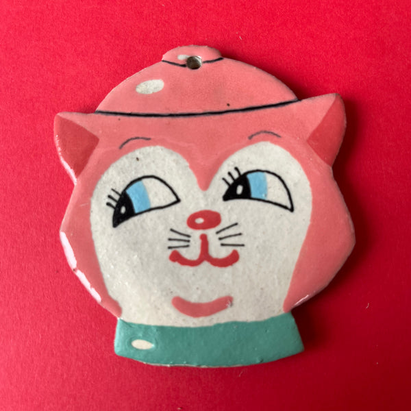 Ceramic Hand Built Vintage Cat Cookie Jar Ornament