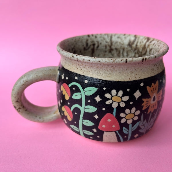 Ceramic Wheel Thrown Flower Mug 9oz