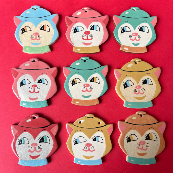 Ceramic Hand Built Vintage Cat Cookie Jar Ornament